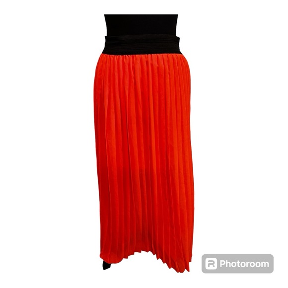 Jesse & J Maxi Pleated Neon Orange Skirt Size M - Picture 4 of 5